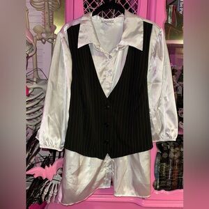 dressbarn button down blouse with attached pinstripe vest